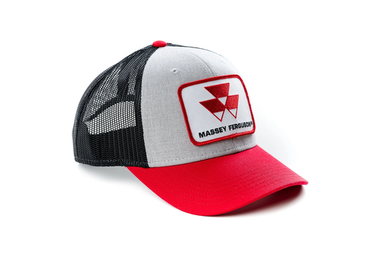 Massey Ferguson Tractor Logo Hat, Heather Gray With Red Brim & Black Mesh Back