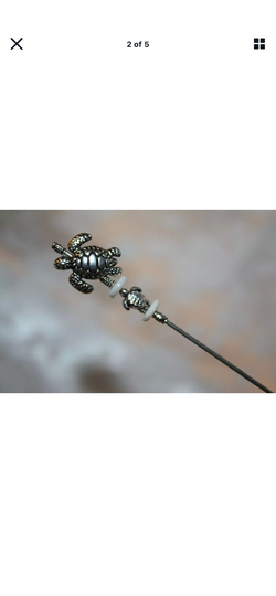 Turtle Hatpin }{ 8" Long Sturdy Steel Stick With Clutch To Use & Wear Hat Pin Sunhat Sun Sea Shell Seashell Beach Hp2398