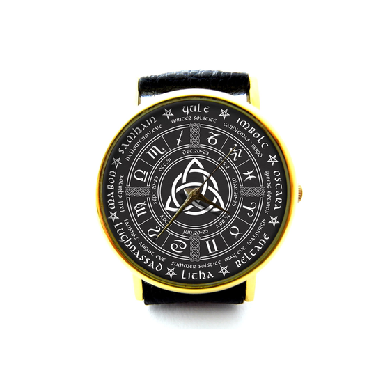 Triquetra Pagan Wheel Of The Year Occult Leather Watch, Gift Ideas, Birthday Gift, Wiccan Jewelry