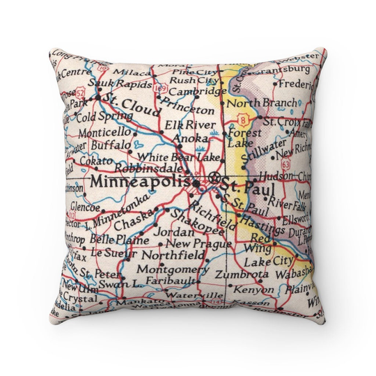 Minneapolis St Paul Vintage Map Pillow Housewarming Gift Wedd