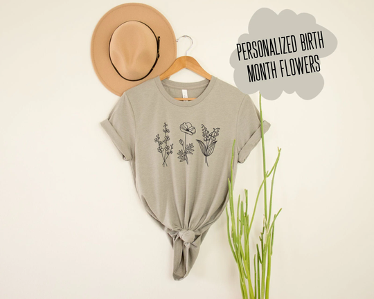 Custom Birth Month Flower Shirt, Personalized Grandmother Gift, Shirt, Birth Shirt