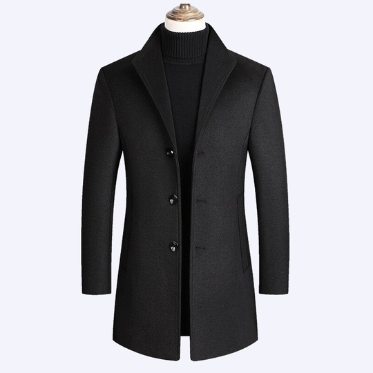 Winter FashionMen's Wool Blends Woolen Clothing Jacket Coats Men Autumn Casual Vintage Slim Long Trench Jackets Coat Male - navy, l - large navy blue