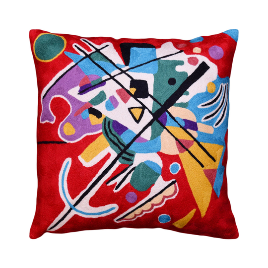 Kandinsky Red Pillow Cover Decorative Reds Painting Abstract Modern Pillowcase Couch Bed Farmhouse Chair Cushion Hand Embroidered Wool 18x18