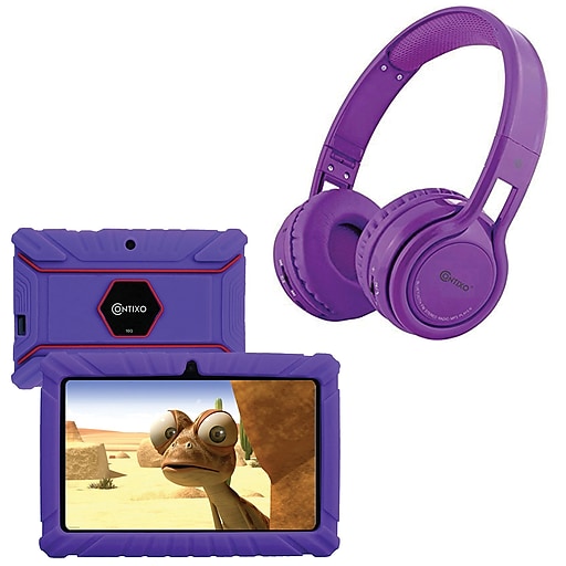 Contixo 7-Inch Kids Tablet, 16 GB w/Wireless Bluetooth Kids Headphones, Purple (843631146842)