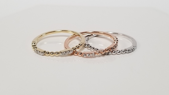 Choice Size 6.5 Yellow Or 7 Estate 10K White Rose Gold .05Ct Diamond Brilliant Cut Stack Wedding Band Ring Anniversary Bead Ball Bc18