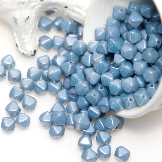 Czech Glass Opaque Steel Blue Lustre Diamond Beads Qty 25