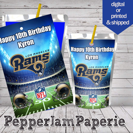 Los Angeles Rams Juice Labels, Football, Party Favors, Drink Labels. Las Vegas Raiders