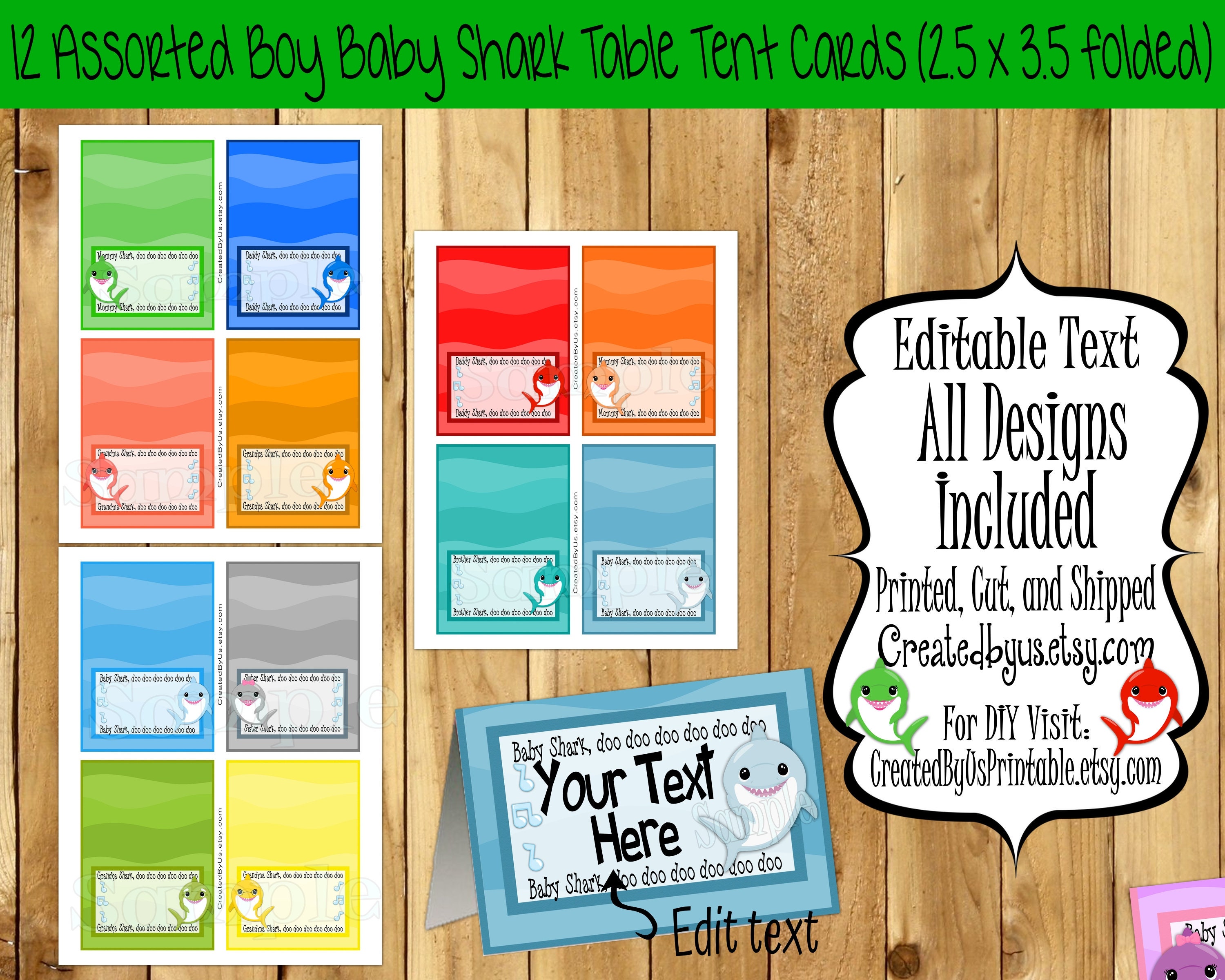 Boy Baby Shark Food Tent Cards Shark Name Place Birthday Table Decorations Baby Shower Labels 12 Precut