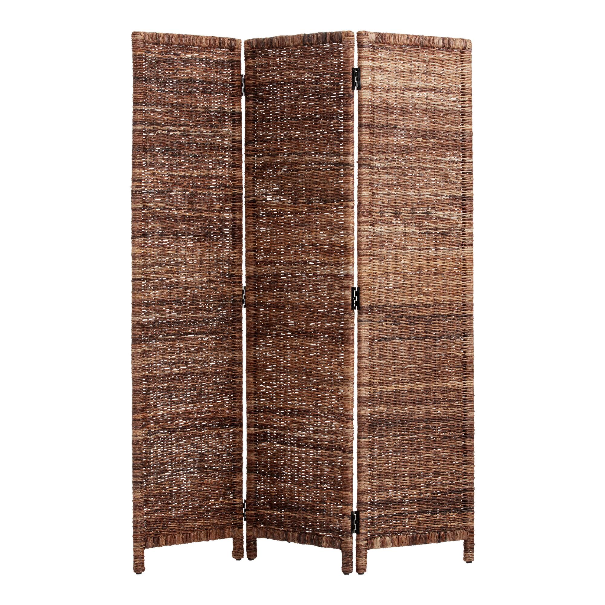 Dark Brown Madras 3 Panel Folding Screen - Natural Fiber by World Market