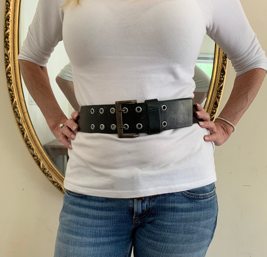Bcbgmaxazria Wide Belt, Black Leather, Brass Buckle