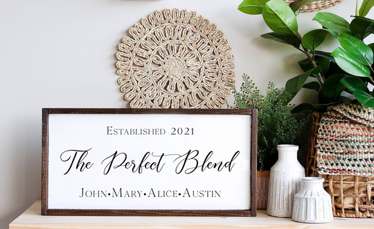 The Perfect Blend Sign, Blended Family Personalized Sign With Names, Custom Wood Signs, Established Date, Wedding Gift