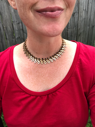 Egyptian Revival Brass & Purple Glass Collar Necklace, Vintage