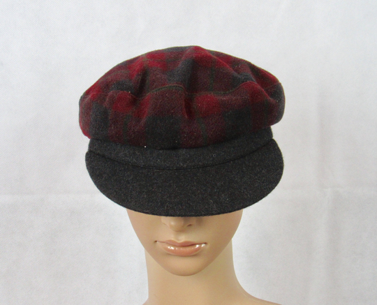 Vintage Hat Cabbie Italian Wool Cap Red Plaid Kent