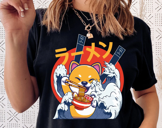 Shiba Inu Ramen Noodles Shirt, Lover Funny Inu Owner Gift, Cute Shiba Kawaii Anime Akita Otaku Shirt