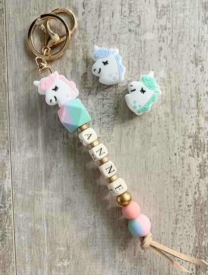 Tue Dye Unicorn Charm| Monogram Keychain| Unicorn Theme Birthday| Personalized Gift For Girl| Rainbow Silicone
