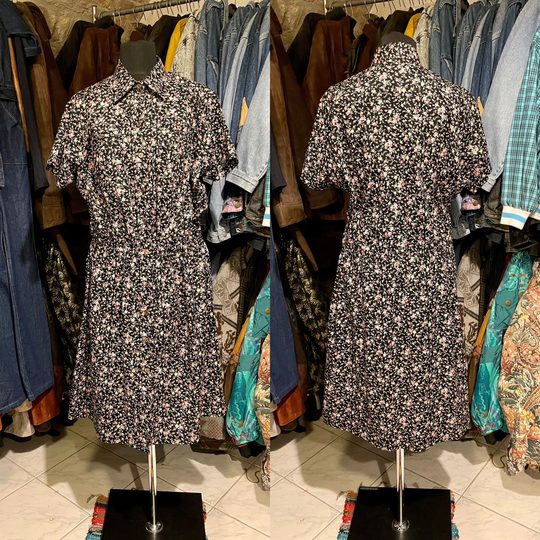 1990S Tiny Floral Dress, Roses Short Sleeves Summer Dress. Size Xl. Code3169