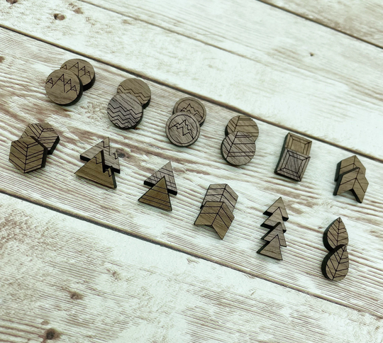 Wood Engraved Geometric Outdoor Set Of 12 Stud Earring Blanks, Finished Walnut Blank, Diy Jewelry Making