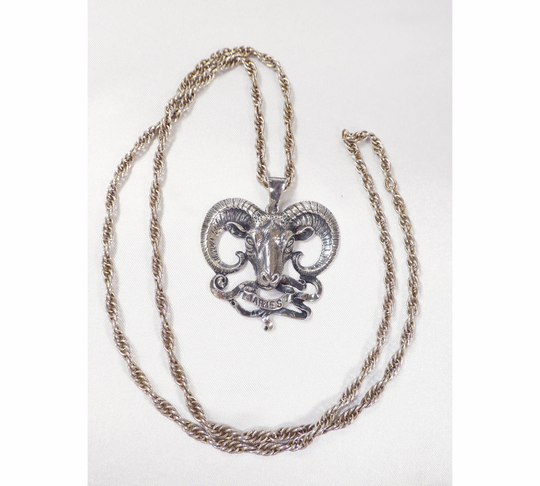 Antique Guglielmo Cini Aries Zodiac Rope Chain Art Nouveau Pendant Necklace, 925 Sterling Silver, 29 Inch