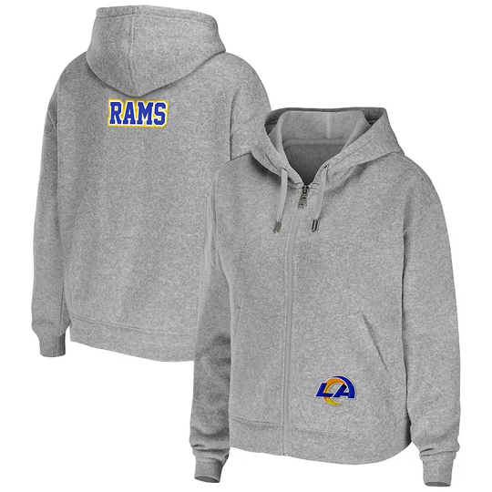 Women's WEAR by Erin Andrews Heathered Gray Los Angeles Rams Team Full-Zip Hoodie, Size: XL, Grey
