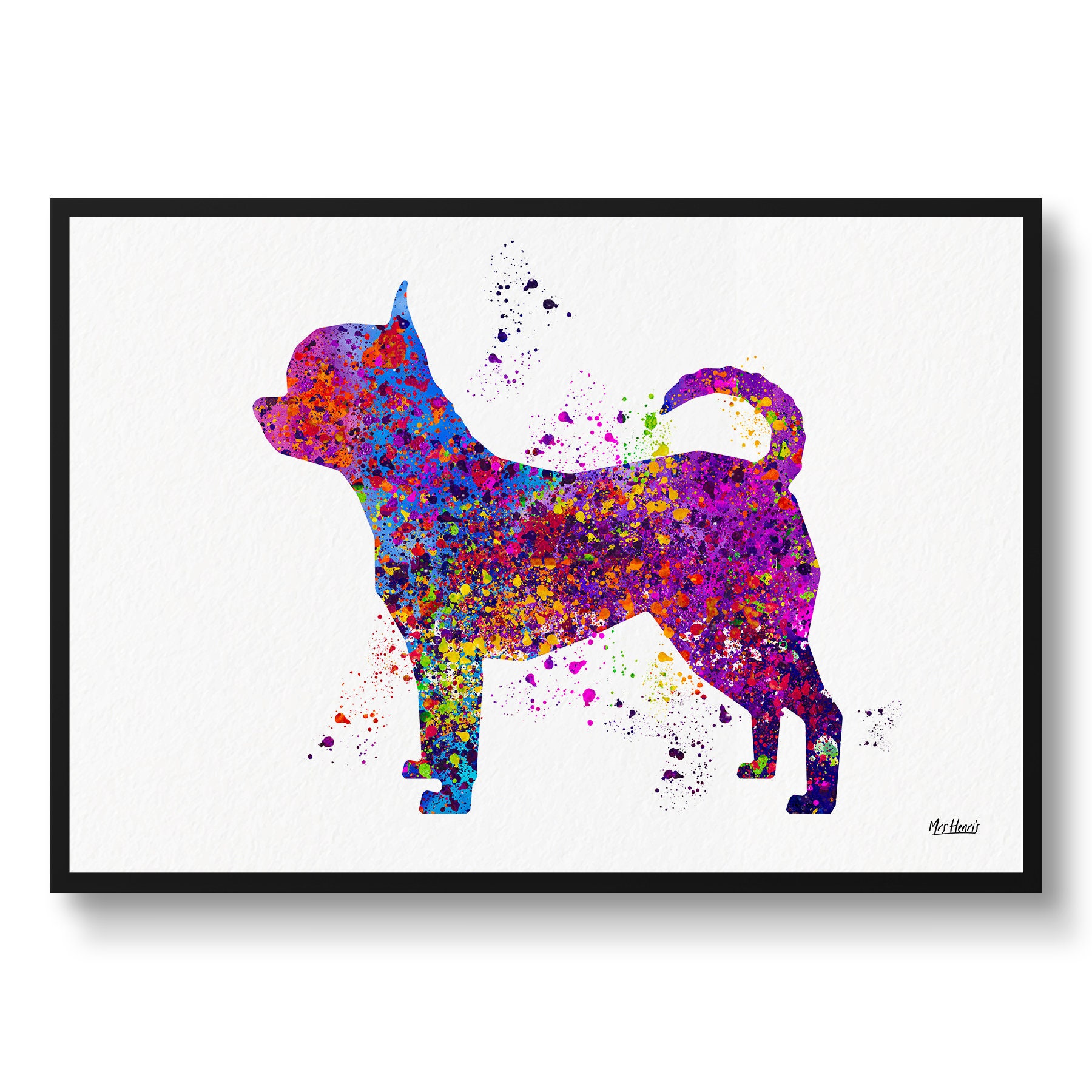 Chihuahua Watercolour Dog Print - Splash Veterinary Decor Gift Illustration Framed & Unframed Wall Art For Lovers & Vets