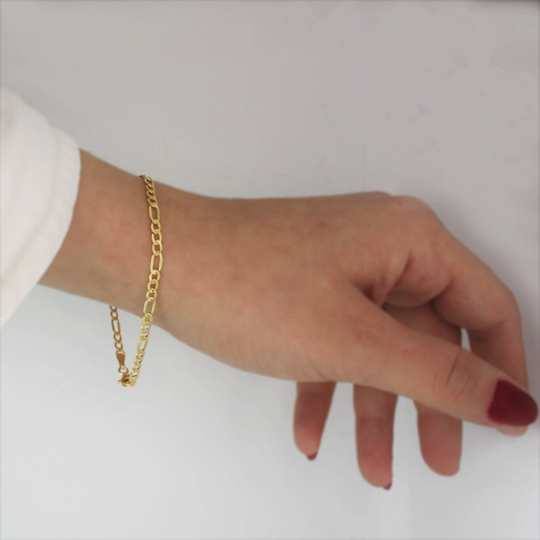 Gold Figora Bracelet 14K Chain Link Thin Curb 3.50mm Layering Christmas Gift For Her Men