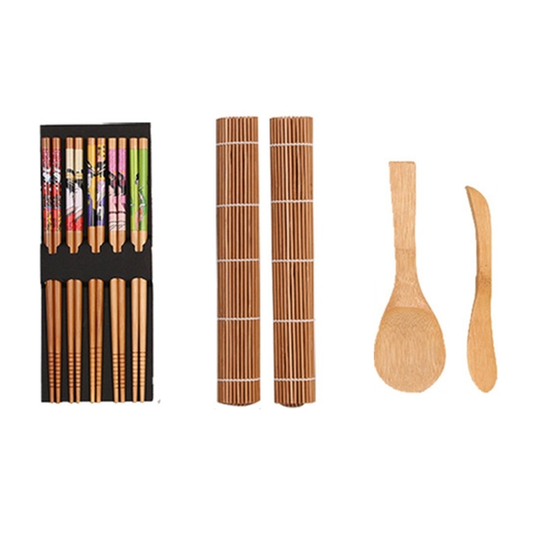 5Pcs Set DIY Natural Wooden Sushi Onigiri Maker Mold Rice Roll Cooking Tools - dark color