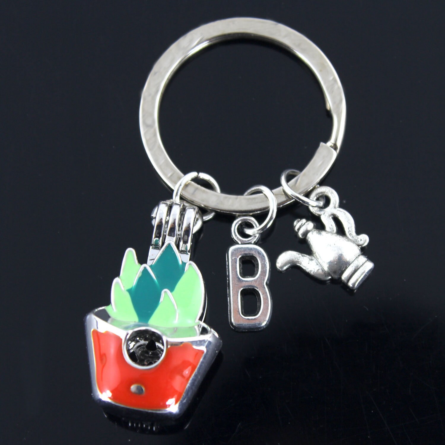 Flower Pot Keychain, Flower Charm, Green Plant Keychain, Gardening Personalized Kettle Initial