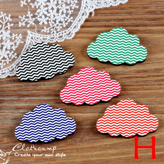 6Pcs | 6 Colors Handmade Wave Colorful Cloud Laser Cut Wood Charms/Pendants-(Wj-H