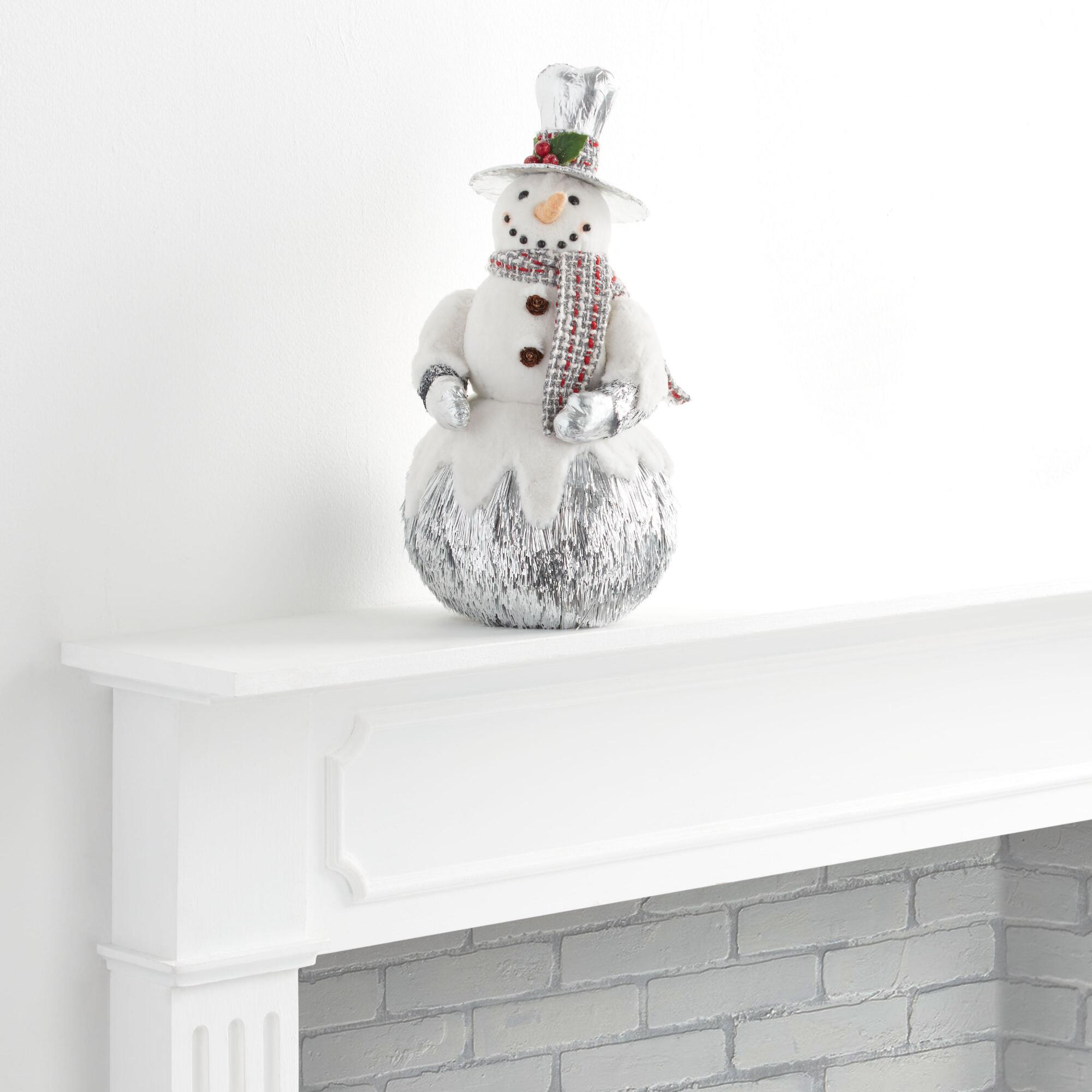 Pier Place Silver Tinsel And Faux Fur Snowman Decor - Sisal by World Market