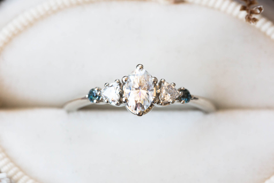 Oval Moissanite Cluster Five Stone Engagement Ring, 14K Gold Vintage Style Alternative Engagement, Fairytale