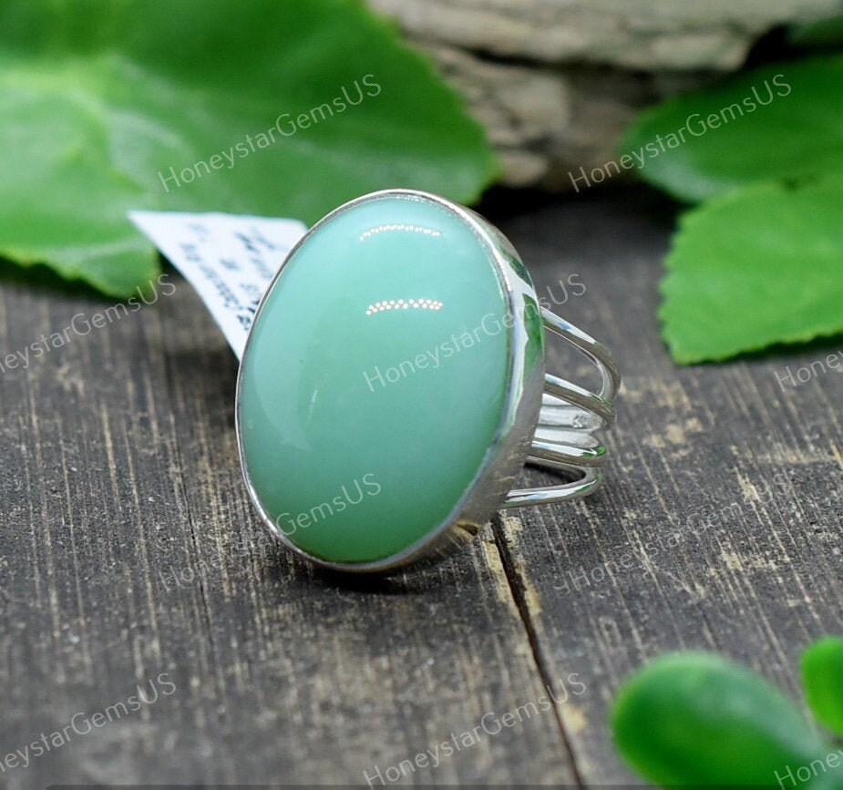 Chrysoprase Ring 7 Us Silver Ring, Handmade Statement Mothers Daygifts, Rings For Women, Costume Jewelry #ja 13