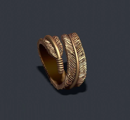 Feather Ring, Gold Silver Brass Silver 10K 14K 18K 24K