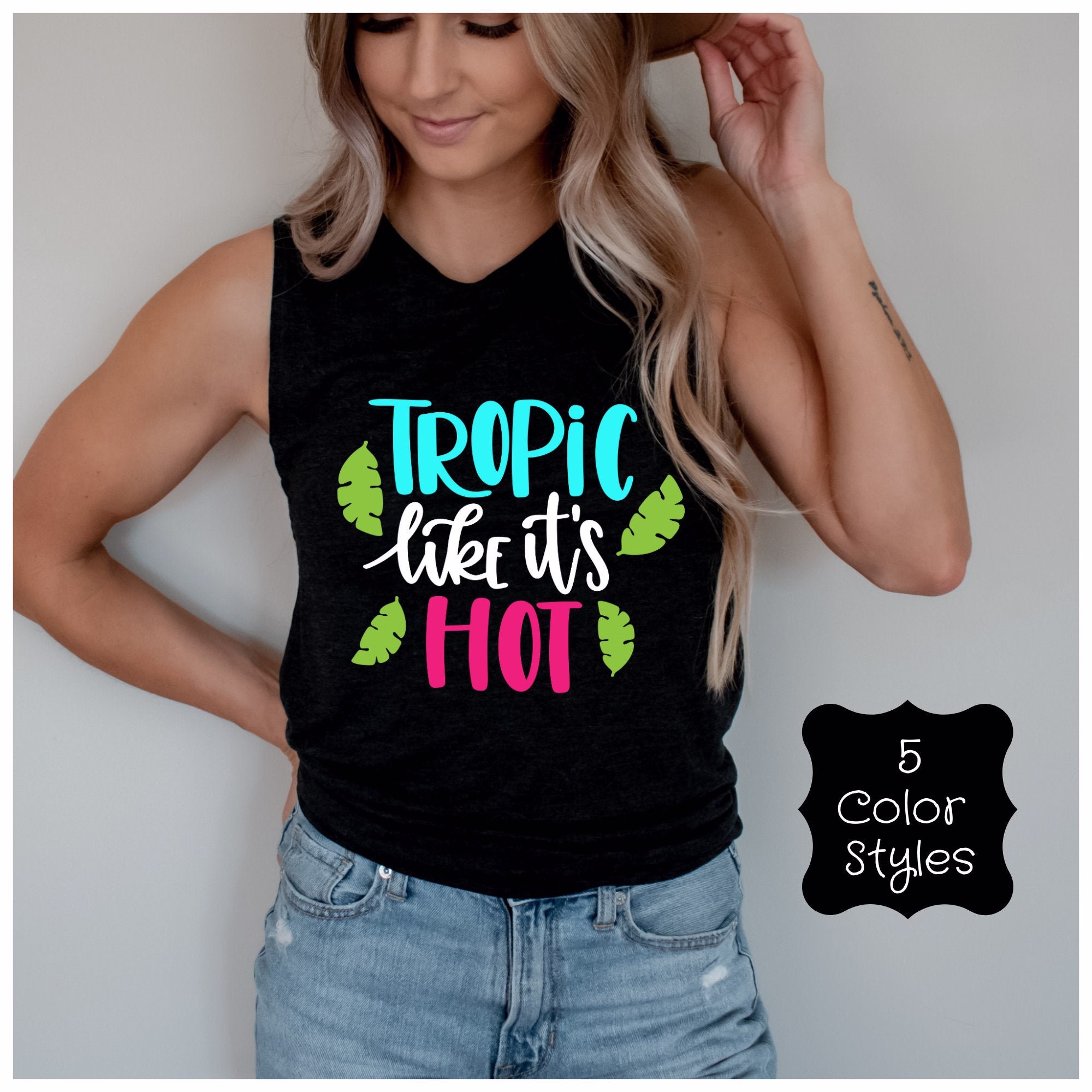 Tropic Like It's Hot Tank || Beachy Flowy Scoop Muscle Summer Vibes Cute