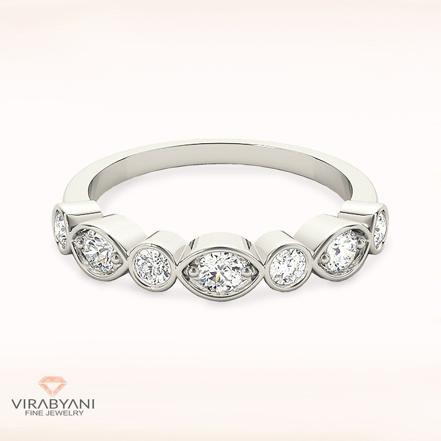 0.35 Ctw Diamond Stackable Wedding Ring - 14K/18K Solid White Gold/Platinum | Bezel & Pave Set Ring Anniversary Band