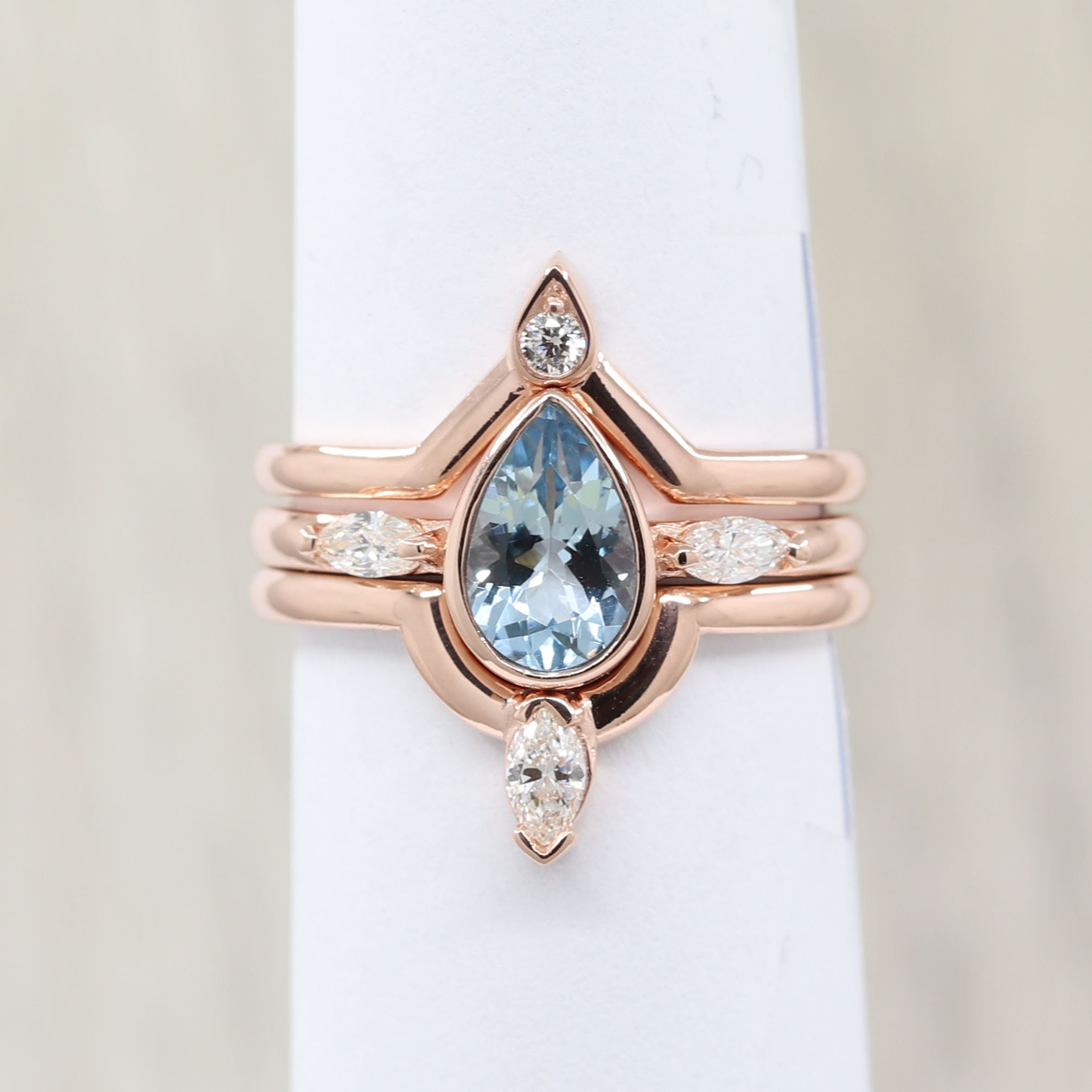 Aquamarine Wedding 3 Ring Set.diamond Engagement Set.14K Solid Gold Set.diamond Engagement Ring Set.aquamarine Bridal Set