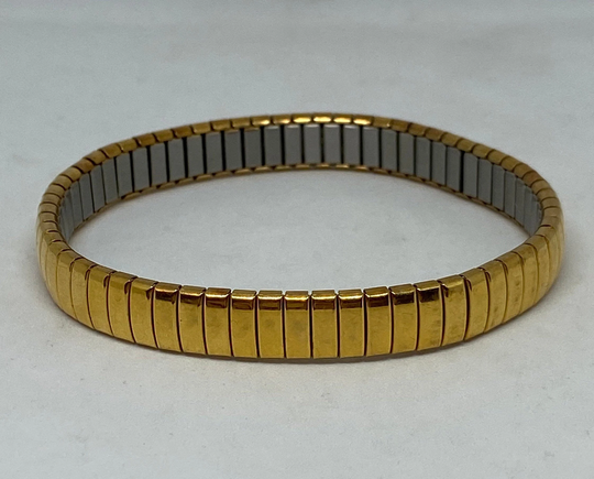 Milor 14K Bracelet Bangle Stretch Geometric 14Kt Gold Stainless Steel Italy Italian Vintage Jewelry Anniversary Birthday Christmas Gift Boho
