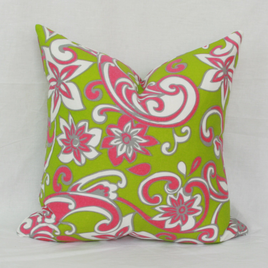 Pink & Green Decorative Throw Pillow Cover 18x18 20x20 22x22 24x24 26x26