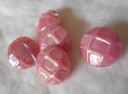 Set/ 5 Vintage 3/4" Iridescent Pink Glass Costume Clothing Adorn Embellish Sewing Supply Craft Finding Closure Fastener Buttons