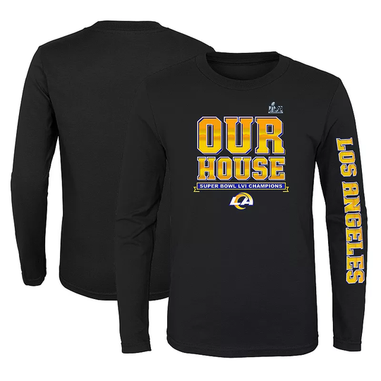 Youth Fanatics Branded Black Los Angeles Rams Super Bowl LVI Champions Audible Hometown Long Sleeve T-Shirt, Boy's, Size: YTH Small