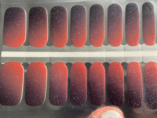 Adult 100% Nail Polish Strips Sparkle Reddish Orange Ombre
