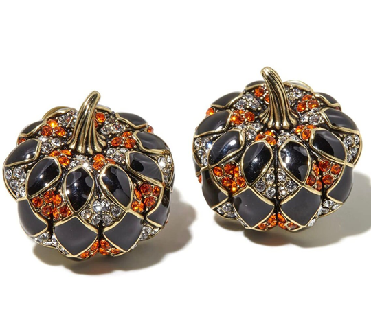 Heidi Daus Harlequin Pumpkin Earrings Clip Ons Backs Great Conversation Starter For Thanksgiving
