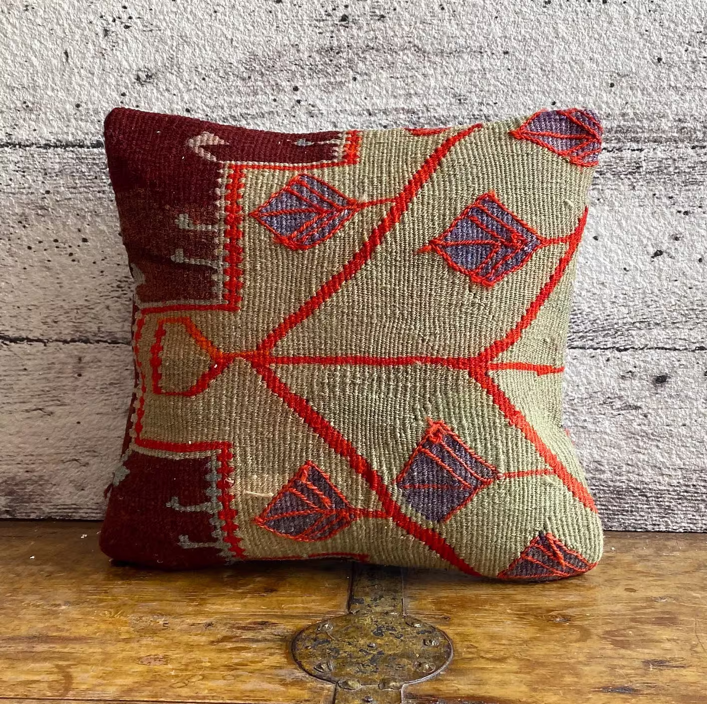 Vintage Turkish Kilim Pillow 16''x16'' Decorative Cover 40x40 cm Cushion Handwoven Wool Outdoor Rug No6006