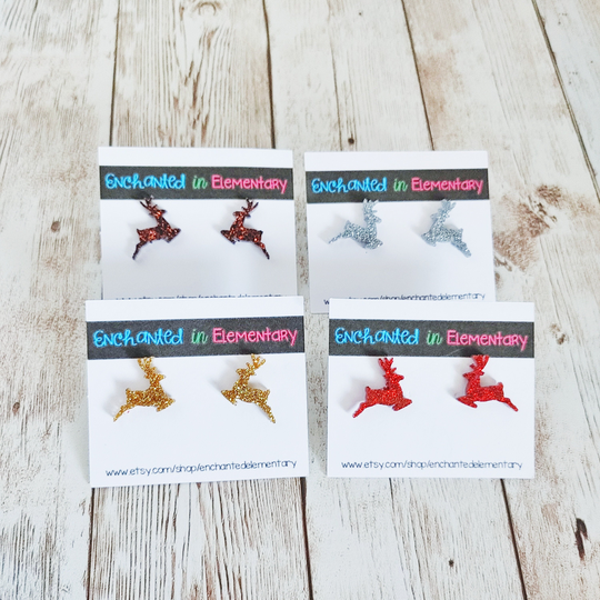 Reindeer Glitter Resin Stud Earrings
