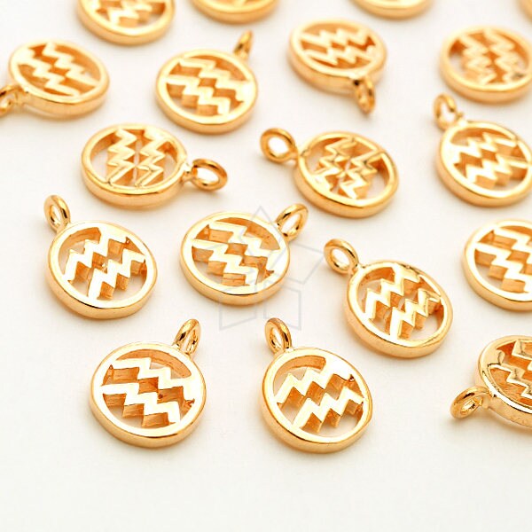 Pd-2222-Rg/4 Pcs - Zodiac Sign Symbol Charms, Aquarius, January, February Birthday, Rose Gold Plated Over Brass 7.4mm