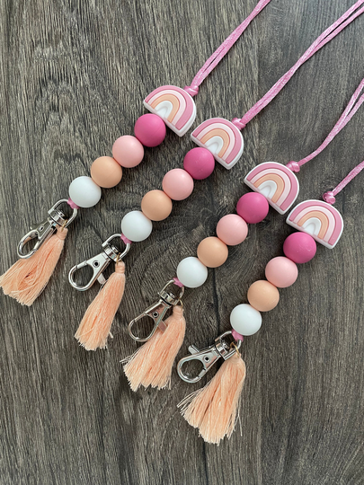 Rainbow At Dusk Silicone Beaded Teacher Lanyard Id Badge Lanyard, Lightweight Card Holder