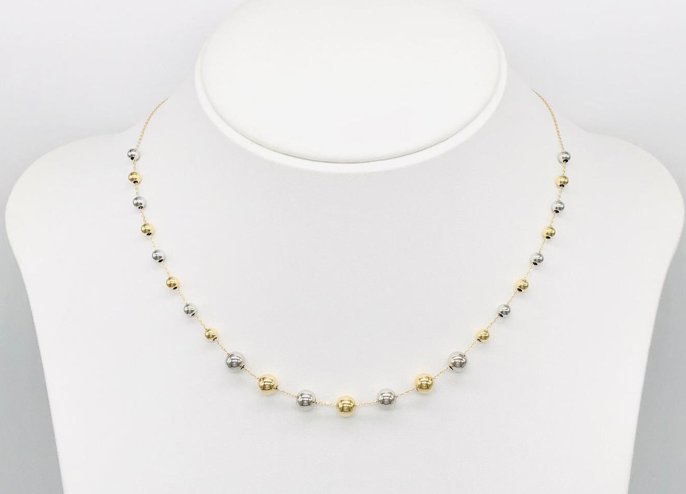 18K Two-Tone Gold Donatella Necklace Perfect Gift For Her Women's Beaded Yellow & White Made in Italy