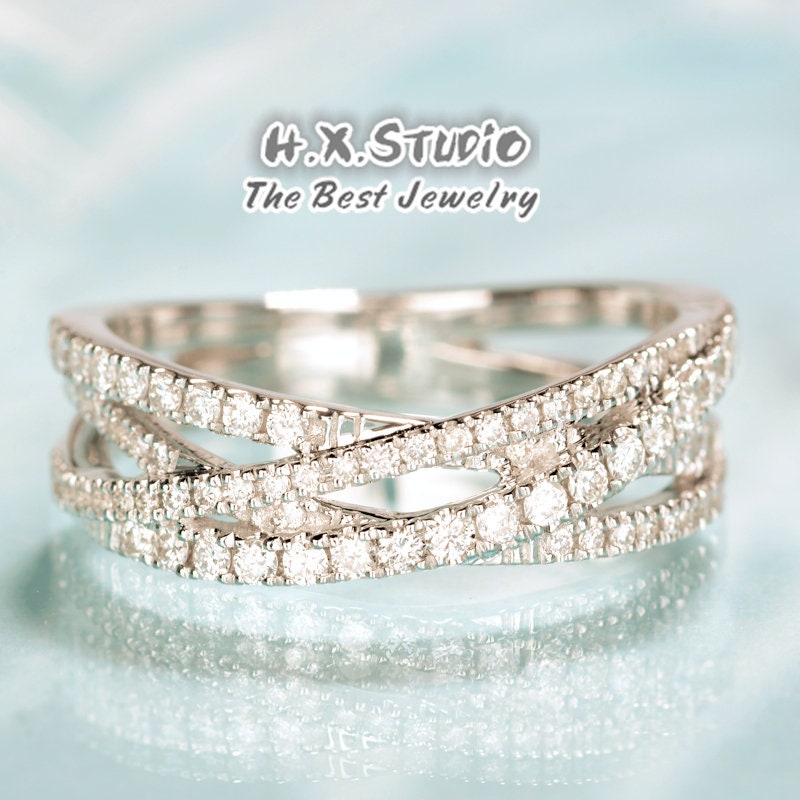 Diamond Layered Crisscross Band in Solid 18K Gold/Crossover Cocktail Ring/Custom Jewelry/Personalization Design/Gift For Women & Girls