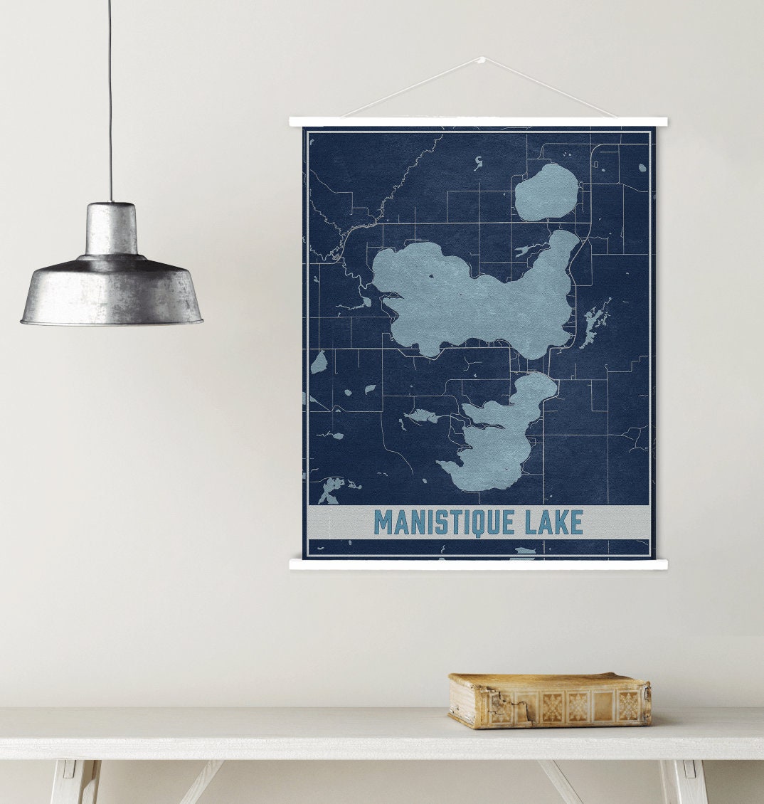 Manistique Lake Michigan Map Print | Magnetic Poster Frame Printed Marketplace