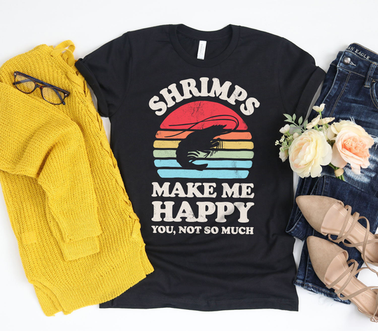 Shrimps Make Me Happy Sunset Retro Shirt/Shrimp Gifts Lover Gift Design Print Tank Top Hoodie