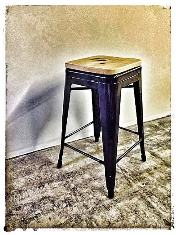Custom Reclaimed Wood Seat For Tolix Style Stools